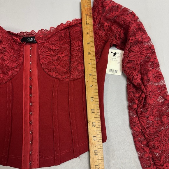 AKIRA Womens Small Red Corset Bustier Date Night Lace Sleeves Regency Going Out - Picture 13 of 16